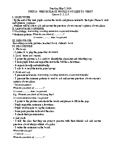 Kế hoạch bài dạy Tiếng Anh 5 - Tuần 35 Năm học 2023-2024 (Lê Thị Xuân)
