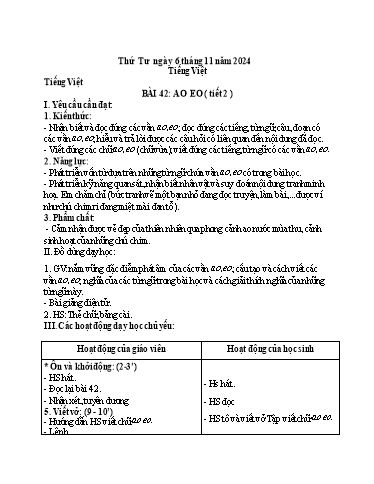 Kế hoạch bài dạy Tiếng Việt 1 - Tuần 10, Bài 42: ao eo (Tiết 2)