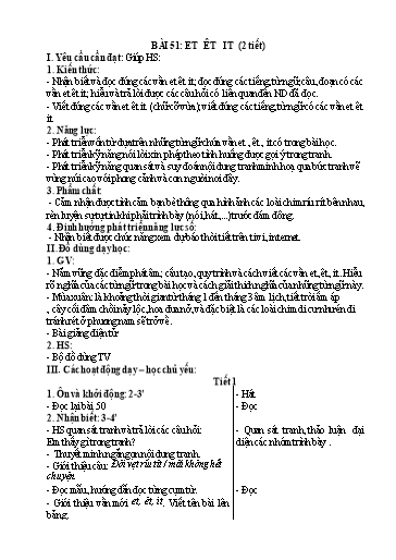 Kế hoạch bài dạy Tiếng Việt 1 - Tuần 12, Bài 51: et êt it
