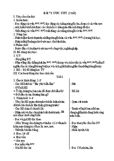 Kế hoạch bài dạy Tiếng Việt 1 - Tuần 16, Bài 71: ươc ươt