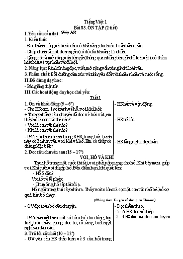 Kế hoạch bài dạy Tiếng Việt 1 - Tuần 18, Bài 83: Ôn tập