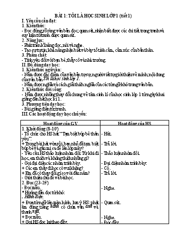 Kế hoạch bài dạy Tiếng Việt 1 - Tuần 19, Bài 1: Tôi là học sinh lớp 1 (Tiết 1)