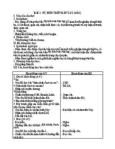 Kế hoạch bài dạy Tiếng Việt 1 - Tuần 21, Bài 1: Nụ hôn trên bàn tay (Tiết 1)