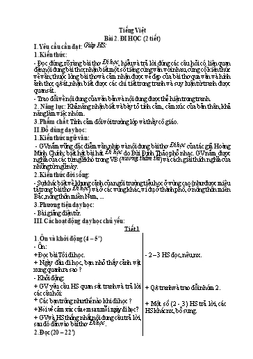 Kế hoạch bài dạy Tiếng Việt 1 - Tuần 23, Bài 2: Đi học
