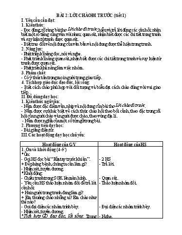 Kế hoạch bài dạy Tiếng Việt 1 - Tuần 25, Bài 2: Lời chào đi trước (Tiết 1)
