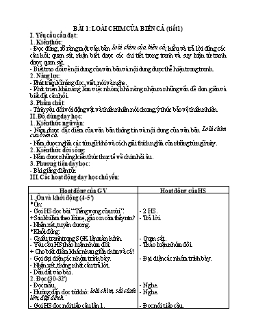 Kế hoạch bài dạy Tiếng Việt 1 - Tuần 29, Bài 1: Loài chim của biển cả (Tiết 1)
