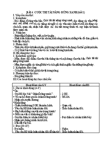 Kế hoạch bài dạy Tiếng Việt 1 - Tuần 30, Bài 4: Cuộc thi tài năng rừng xanh (Tiết 1)