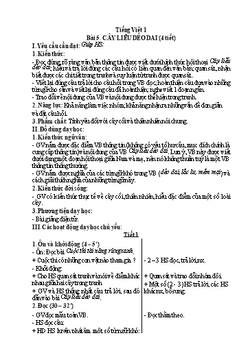Kế hoạch bài dạy Tiếng Việt 1 - Tuần 30, Bài 5: Câu liễu dẻo dai