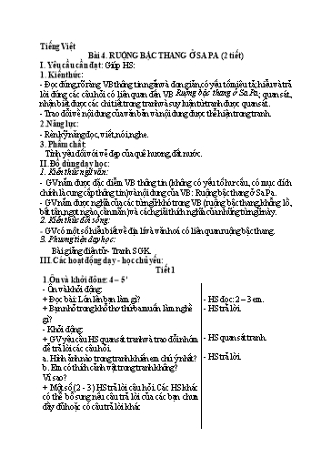 Kế hoạch bài dạy Tiếng Việt 1 - Tuần 34, Bài 4: Ruộng bậc thang ở Sa Pa