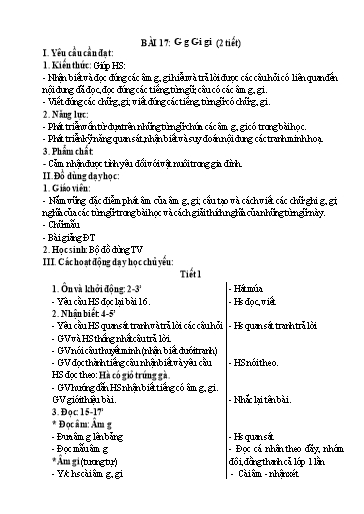 Kế hoạch bài dạy Tiếng Việt 1 - Tuần 5, Bài 17: G g Gi gi