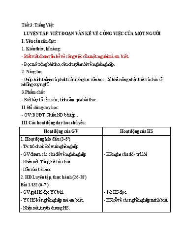 Kế hoạch bài dạy Tiếng Việt 2 - Luyện tập: Viết đoạn văn kể về công việc của một người