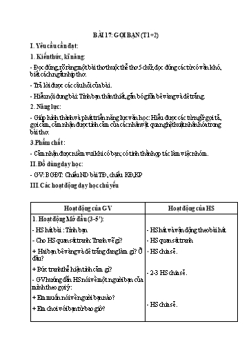 Kế hoạch bài dạy Tiếng Việt 2 - Tuần 10: Bài 17: Gọi bạn (Tiết 1+2)