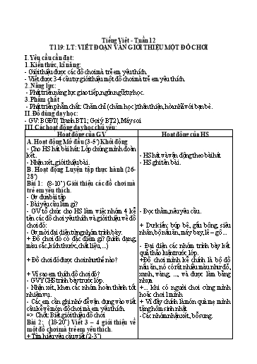 Kế hoạch bài dạy Tiếng Việt 2 - Tuần 12, Tiết 119: Luyện tập: Viết đoạn văn giới thiệu một đồ chơi