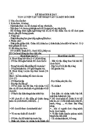 Kế hoạch bài dạy Tiếng Việt 2 - Tuần 13: Luyện tập: Viết đoạn văn tả một đồ chơi