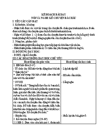 Kế hoạch bài dạy Tiếng Việt 2 - Tuần 16: Nói và nghe: Kể chuyện Bà cháu