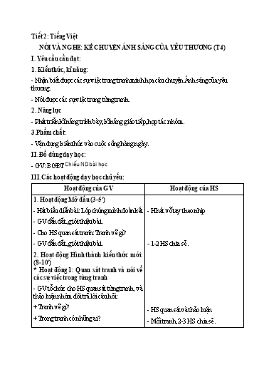 Kế hoạch bài dạy Tiếng Việt 2 - Tuần 17: Nói và nghe: Kể chuyện ánh sáng của yêu thương (Tiết 4)