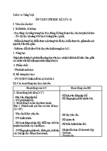 Kế hoạch bài dạy Tiếng Việt 2 - Tuần 18: Ôn tập cuối học kì I (Tiết 1+2)