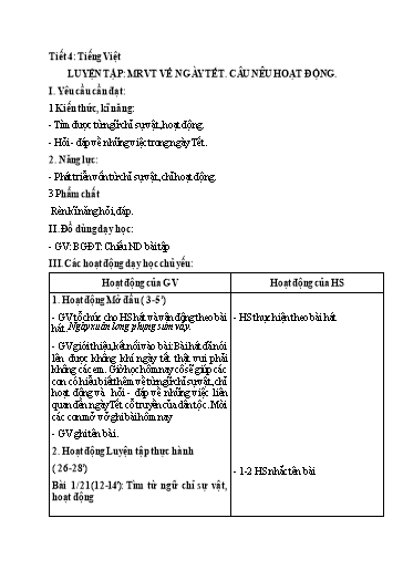 Kế hoạch bài dạy Tiếng Việt 2 - Tuần 20: Luyện tập: MRVT về ngày Tết. Câu nêu hoạt động