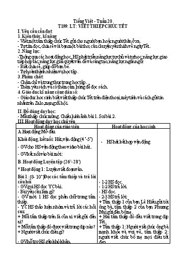 Kế hoạch bài dạy Tiếng Việt 2 - Tuần 20, Tiết 199: Luyện tập: Viết thiệp chúc Tết
