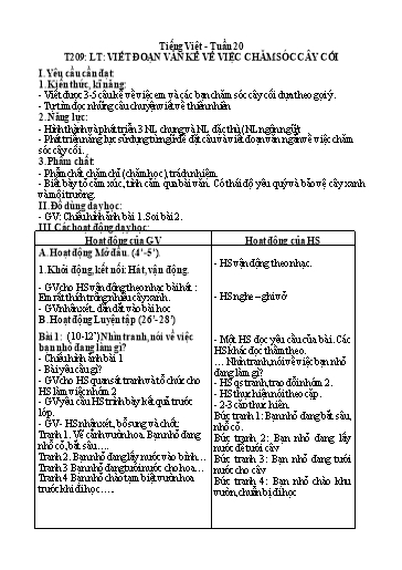 Kế hoạch bài dạy Tiếng Việt 2 - Tuần 20, Tiết 209: Luyện tập: Viết đoạn văn kể về việc chăm sóc cây cối