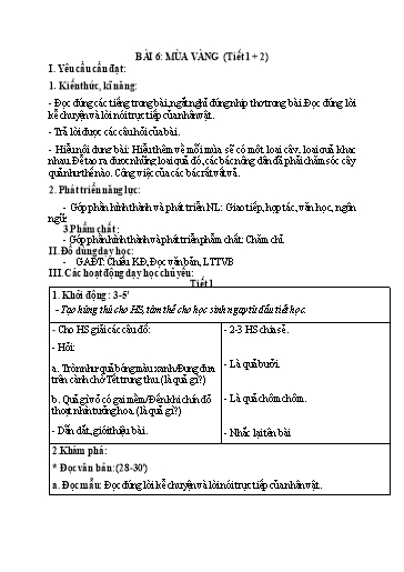 Kế hoạch bài dạy Tiếng Việt 2 - Tuần 21, Bài 6: Mùa vàng (Tiết 1+2)
