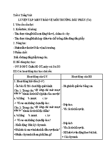 Kế hoạch bài dạy Tiếng Việt 2 - Tuần 25: Luyện tập: MRVT về bảo vệ môi trường. Dấu phẩy (Tiết 4)