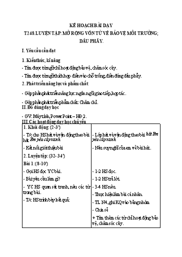 Kế hoạch bài dạy Tiếng Việt 2 - Tuần 25, Tiết 248: Luyện tập: MRVT về bảo vệ môi trường. Dấu phẩy