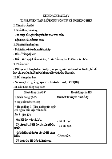 Kế hoạch bài dạy Tiếng Việt 2 - Tuần 30, Tiết 298: Luyện tập: MRVT về nghề nghiệp
