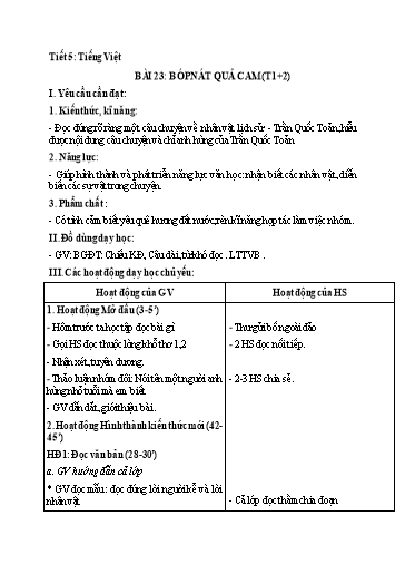 Kế hoạch bài dạy Tiếng Việt 2 - Tuần 31, Bài 23: Bóp nát quả cam (Tiết 1+2)