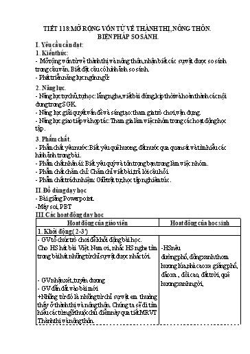 Kế hoạch bài dạy Tiếng Việt 3 - Tiết 118: Mở rộng vốn từ về thành thì, nông thôn. Biện pháp so sánh