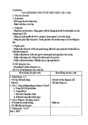 Kế hoạch bài dạy Tiếng Việt 3 - Tiết 55, Luyện tập: Mở rộng vốn từ về thư viện. Câu cảm