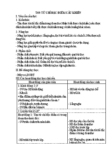 Kế hoạch bài dạy Tiếng Việt 3 - Tiết 69: Từ chỉ đặc điểm. Câu khiến