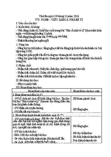 Kế hoạch bài dạy Tiếng Việt 3 - Tuần 11, Tiết 73: Nghe viết: Khi cả nhà bé tí