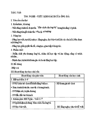 Kế hoạch bài dạy Tiếng Việt 3 - Tuần 12, Tiết 80: Nghe viết: Kho sách của ông bà
