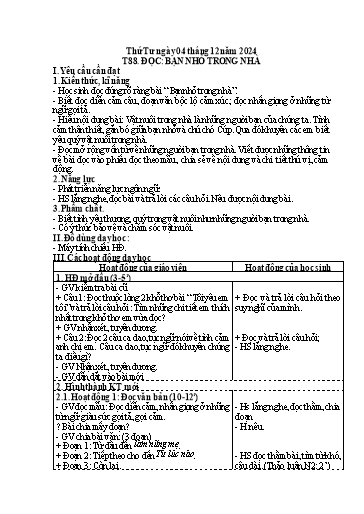 Kế hoạch bài dạy Tiếng Việt 3 - Tuần 13, Tiết 88: Tập đọc: Bạn nhỏ trong nhà