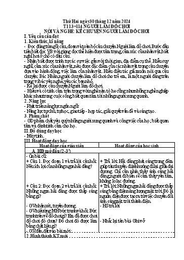 Kế hoạch bài dạy Tiếng Việt 3 - Tuần 17, Tiết 113+114: Người làm đồ chơi. Nói và nghe: Kể chuyện Người làm đồ chơi