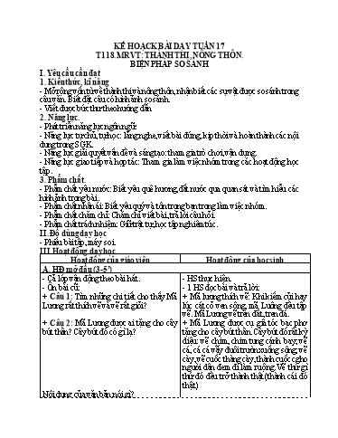 Kế hoạch bài dạy Tiếng Việt 3 - Tuần 17, Tiết 118: Luyện từ và câu: MRVT về thành thị, nông thôn. Biện pháp so sánh