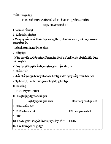 Kế hoạch bài dạy Tiếng Việt 3 - Tuần 17, Tiết 118: MRVT về thành thị, nông thôn. Biện pháp so sánh