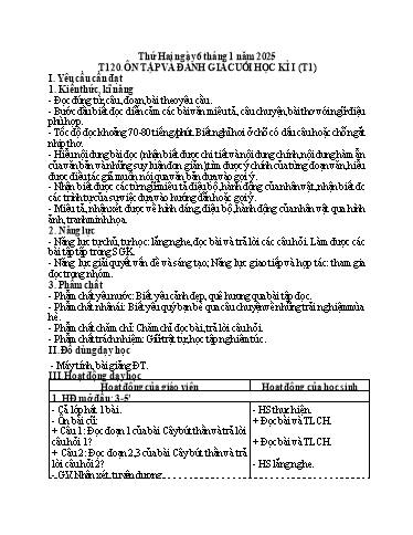 Kế hoạch bài dạy Tiếng Việt 3 - Tuần 18, Tiết 120: Ôn tập và đánh giá cuối học kì I (Tiết 1)
