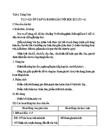 Kế hoạch bài dạy Tiếng Việt 3 - Tuần 18, Tiết 122+123: Ôn tập và đánh giá cuối học kì I (Tiết 3+4)