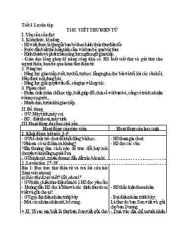 Kế hoạch bài dạy Tiếng Việt 3 - Tuần 26, Tiết 182: Viết thư điện tử
