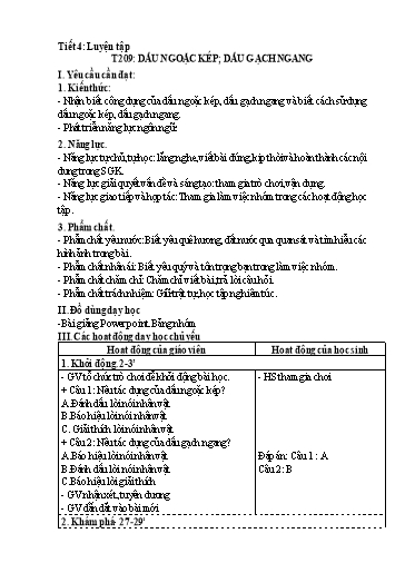 Kế hoạch bài dạy Tiếng Việt 3 - Tuần 30, Tiết 209: Dấu ngoặc kép. Dấu gạch ngang