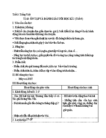 Kế hoạch bài dạy Tiếng Việt 3 - Tuần 35, Tiết 243: Ôn tập và đánh giá cuối học kì 2 (Tiết 5)