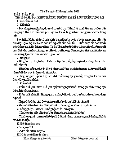 Kế hoạch bài dạy Tiếng Việt 4 - Tiết 130+131: Tập đọc: Khúc hát ru những em bé lớn trên lưng mẹ