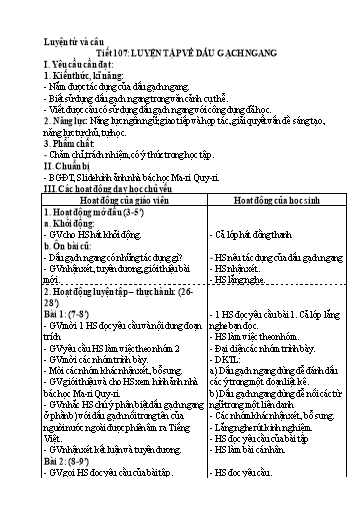 Kế hoạch bài dạy Tiếng Việt 4 - Tuần 16, Tiết 107: Luyện tập về dấu gạch ngang