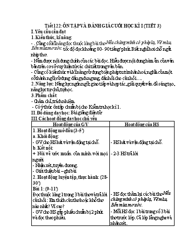 Kế hoạch bài dạy Tiếng Việt 4 - Tuần 18, Tiết 122: Ôn tập và Đánh giá cuối học kì I (Tiết 3)