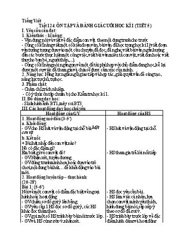 Kế hoạch bài dạy Tiếng Việt 4 - Tuần 18, Tiết 124: Ôn tập và đánh giá cuối học kì I (Tiết 5)