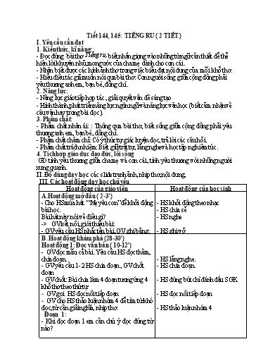 Kế hoạch bài dạy Tiếng Việt 4 - Tuần 21, Tiết 144+145: Đọc: Tiếng ru