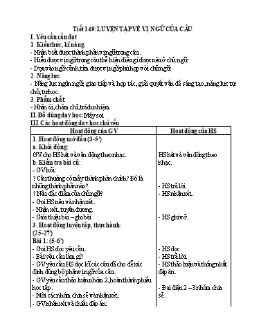 Kế hoạch bài dạy Tiếng Việt 4 - Tuần 22, Tiết 149: Luyện tập về vị ngữ của câu