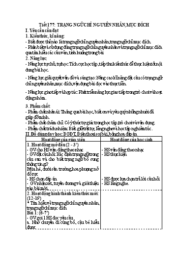 Kế hoạch bài dạy Tiếng Việt 4 - Tuần 26, Tiết 177: Trạng ngữ chỉ nguyên nhân, mục đích